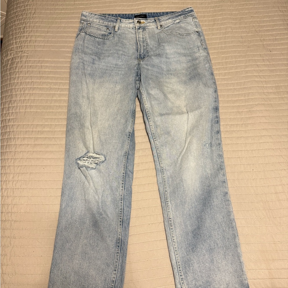 Blue Straight Leg Distressed Jeans